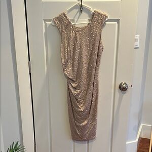 David Meister Sparkling Beige Dress with bow detail in back